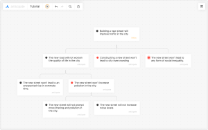 Interface showing color-coded assumption categories — default, validated, and irrelevant — to streamline decisions and refine the tree structure