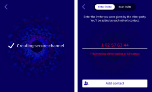 Backchannel shows the successful creation of a secure channel after an invitation has been confirmed. On the right it shows an error when the invitation code was typed incorrectly, or an active attacker is on the network.