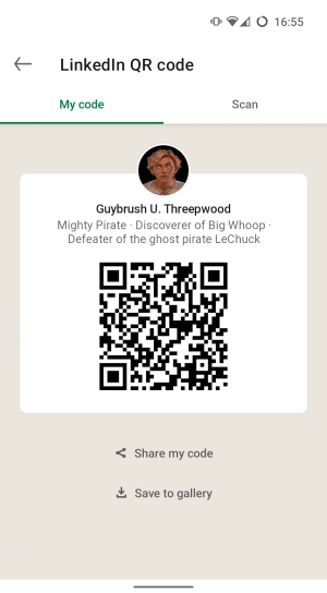 The LinkedIn app allows you to show and scan QR codes which will then redirect you to the corresponding profile, where you can connect with another user.