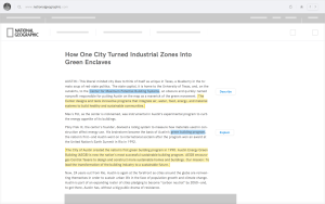 Mockup of an interactive article interface based on a New York Times page, showing inline content augmentation tools that allow readers to expand sections for more detail, validate claims against sources, and rewrite passages for easier understanding without leaving the article.