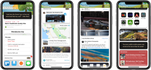 Mobile app screens showing Outdoor Space combining photos, notes, plans, and chats in one unified interface
